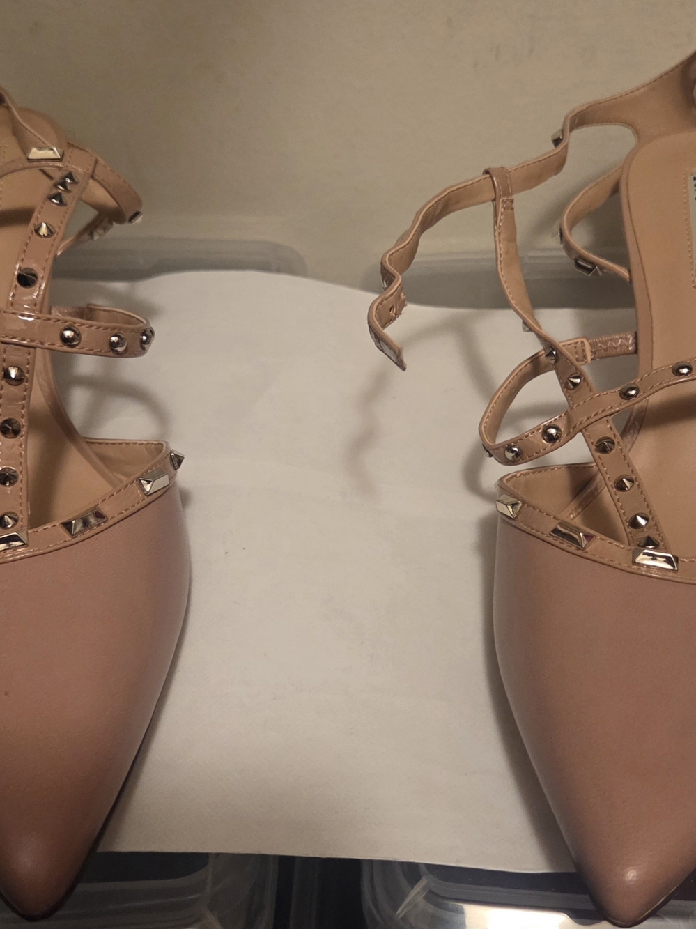 INC International Concepts Nude Studded Pointed-Toe Strappy Flats